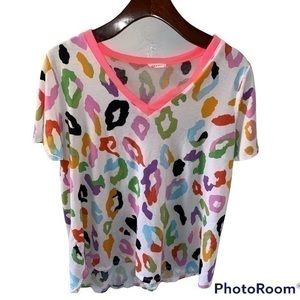 BiBi Multi Color Short Sleeve V-neck T-shirt